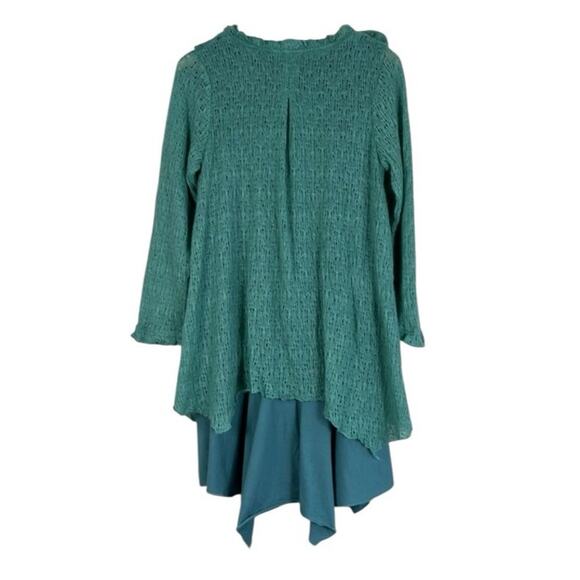 NWT Pretty Angel Mini Dress Womens L Teal Blue Fuzzy Knit Asymmetric Ruffle - Picture 3 of 6
